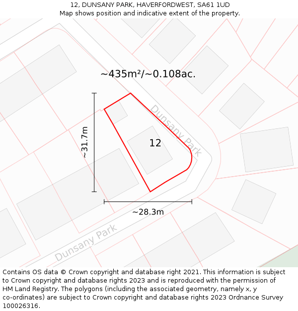 12, DUNSANY PARK, HAVERFORDWEST, SA61 1UD: Plot and title map