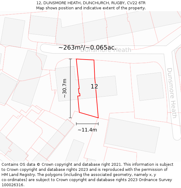 12, DUNSMORE HEATH, DUNCHURCH, RUGBY, CV22 6TR: Plot and title map