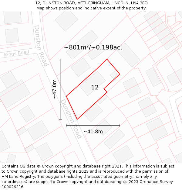 12, DUNSTON ROAD, METHERINGHAM, LINCOLN, LN4 3ED: Plot and title map