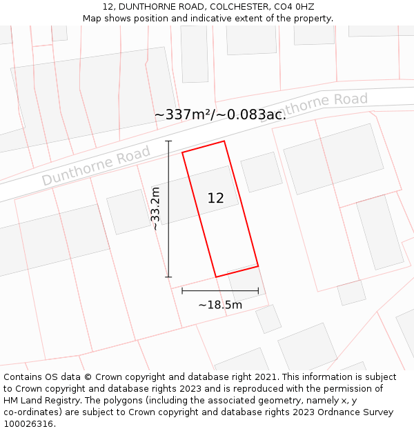 12, DUNTHORNE ROAD, COLCHESTER, CO4 0HZ: Plot and title map