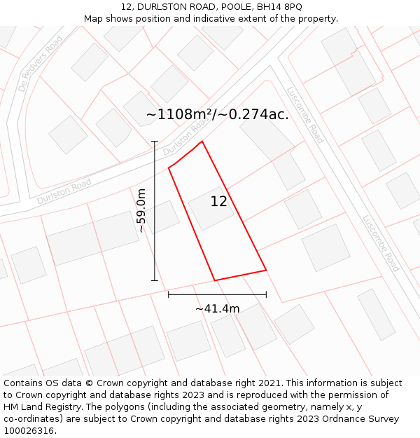 12, DURLSTON ROAD, POOLE, BH14 8PQ: Plot and title map