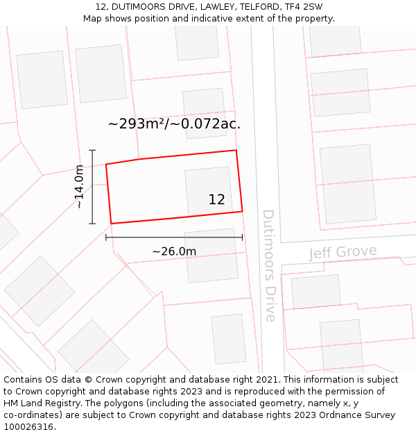 12, DUTIMOORS DRIVE, LAWLEY, TELFORD, TF4 2SW: Plot and title map