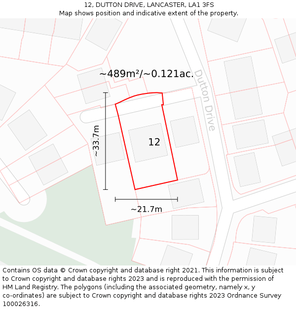 12, DUTTON DRIVE, LANCASTER, LA1 3FS: Plot and title map