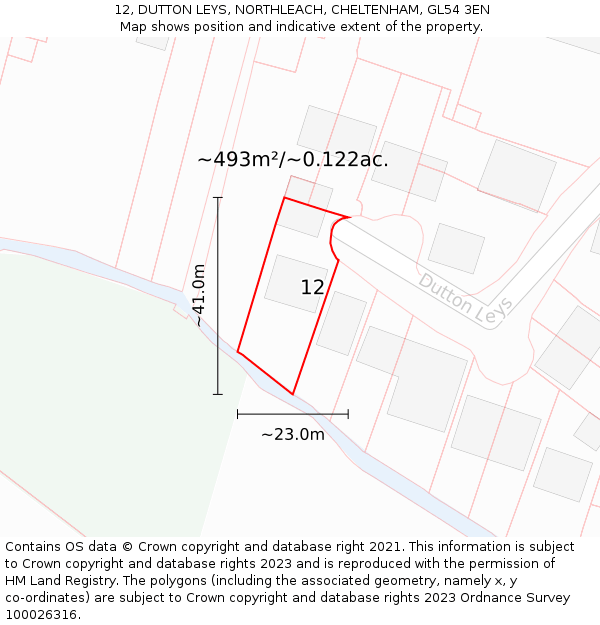 12, DUTTON LEYS, NORTHLEACH, CHELTENHAM, GL54 3EN: Plot and title map