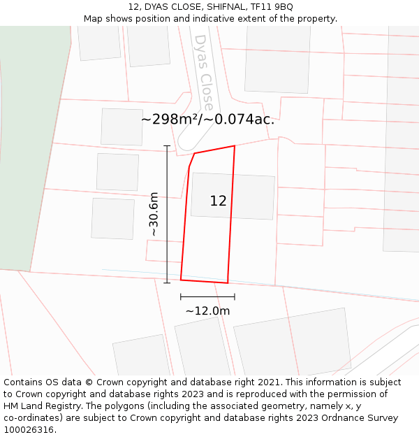 12, DYAS CLOSE, SHIFNAL, TF11 9BQ: Plot and title map