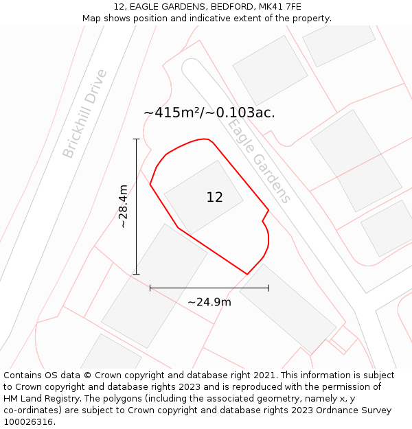 12, EAGLE GARDENS, BEDFORD, MK41 7FE: Plot and title map