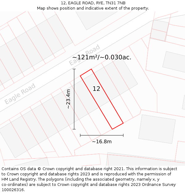 12, EAGLE ROAD, RYE, TN31 7NB: Plot and title map