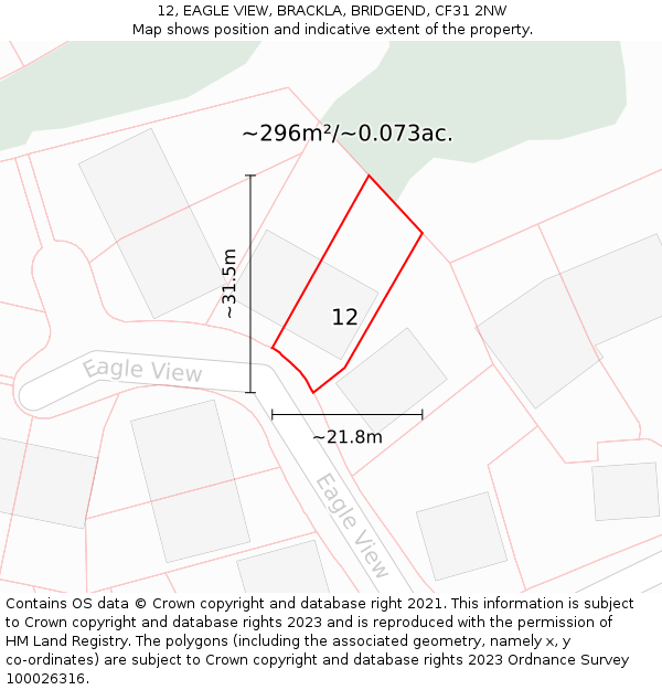 12, EAGLE VIEW, BRACKLA, BRIDGEND, CF31 2NW: Plot and title map