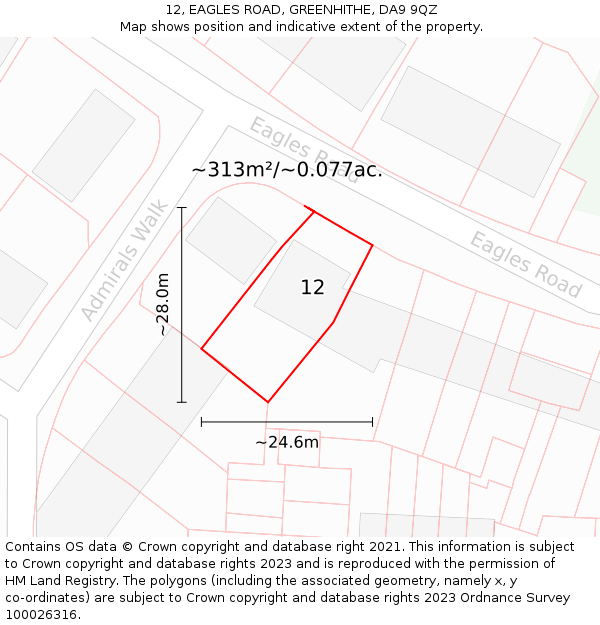 12, EAGLES ROAD, GREENHITHE, DA9 9QZ: Plot and title map