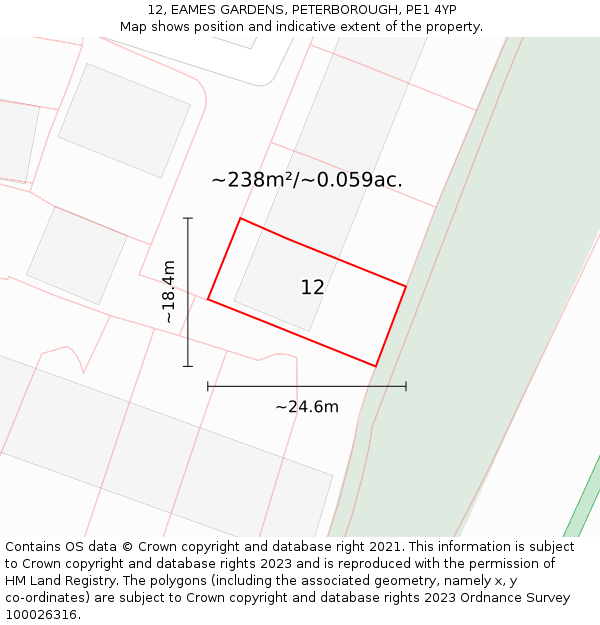 12, EAMES GARDENS, PETERBOROUGH, PE1 4YP: Plot and title map