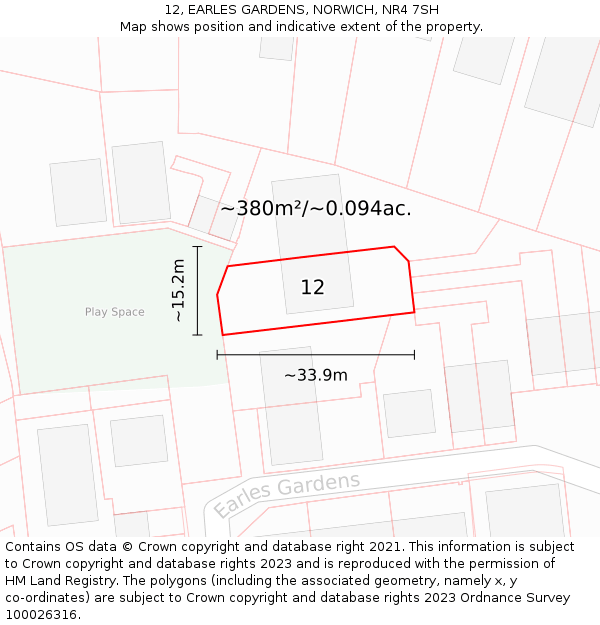 12, EARLES GARDENS, NORWICH, NR4 7SH: Plot and title map