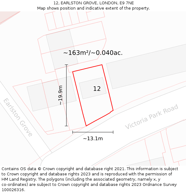 12, EARLSTON GROVE, LONDON, E9 7NE: Plot and title map