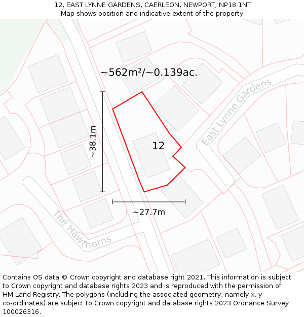 12, EAST LYNNE GARDENS, CAERLEON, NEWPORT, NP18 1NT: Plot and title map