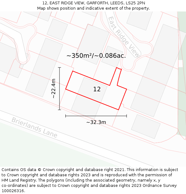 12, EAST RIDGE VIEW, GARFORTH, LEEDS, LS25 2PN: Plot and title map