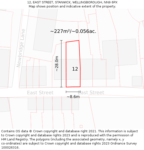 12, EAST STREET, STANWICK, WELLINGBOROUGH, NN9 6PX: Plot and title map