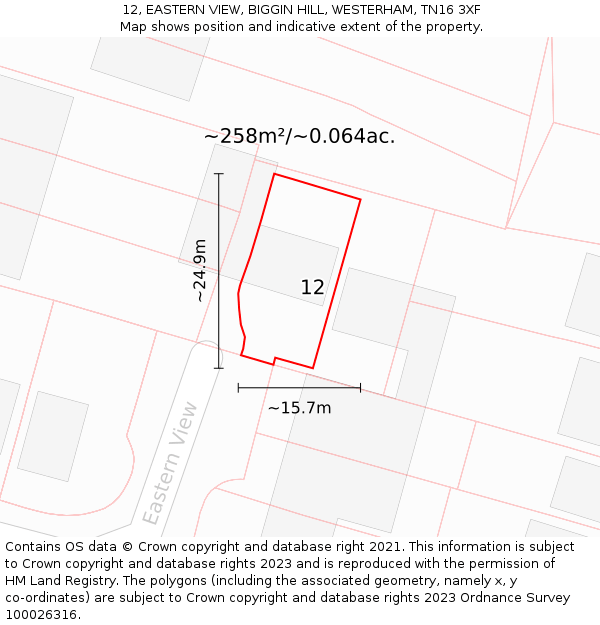 12, EASTERN VIEW, BIGGIN HILL, WESTERHAM, TN16 3XF: Plot and title map