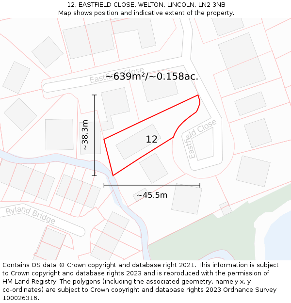 12, EASTFIELD CLOSE, WELTON, LINCOLN, LN2 3NB: Plot and title map