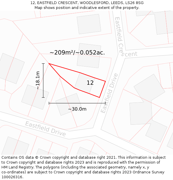 12, EASTFIELD CRESCENT, WOODLESFORD, LEEDS, LS26 8SG: Plot and title map