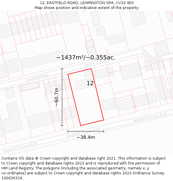 12, EASTFIELD ROAD, LEAMINGTON SPA, CV32 4EX: Plot and title map