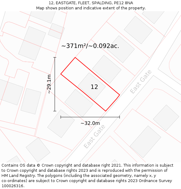 12, EASTGATE, FLEET, SPALDING, PE12 8NA: Plot and title map