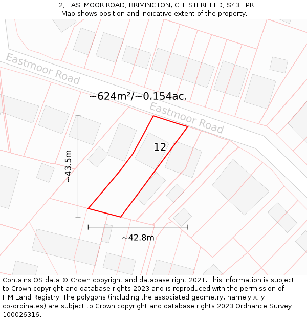 12, EASTMOOR ROAD, BRIMINGTON, CHESTERFIELD, S43 1PR: Plot and title map