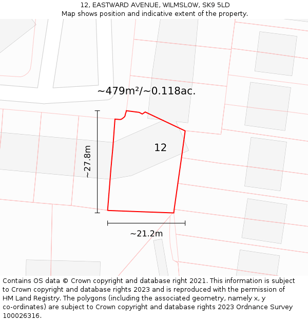 12, EASTWARD AVENUE, WILMSLOW, SK9 5LD: Plot and title map