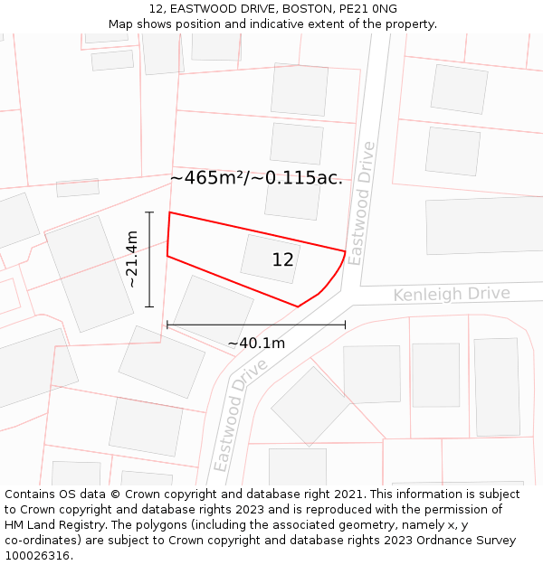 12, EASTWOOD DRIVE, BOSTON, PE21 0NG: Plot and title map