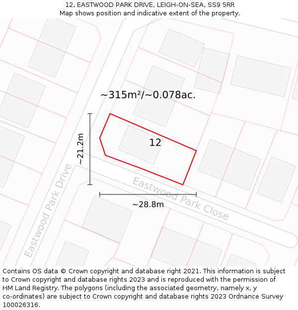 12, EASTWOOD PARK DRIVE, LEIGH-ON-SEA, SS9 5RR: Plot and title map
