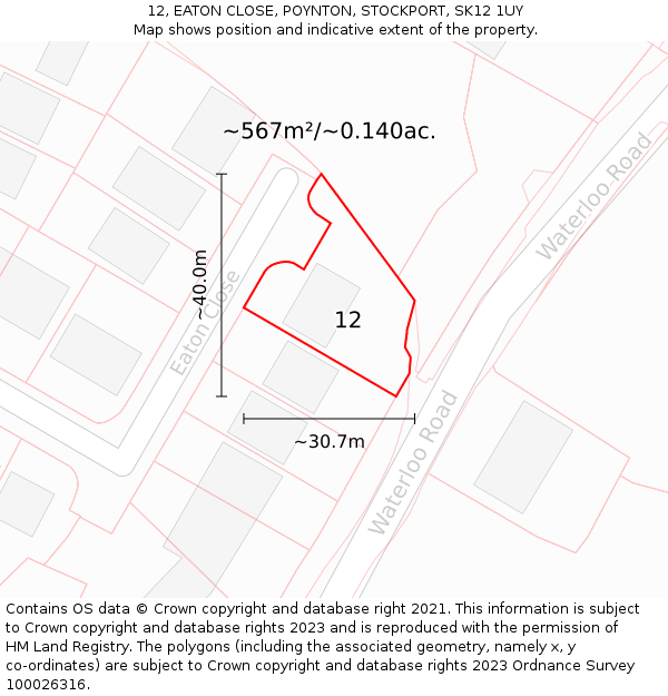 12, EATON CLOSE, POYNTON, STOCKPORT, SK12 1UY: Plot and title map