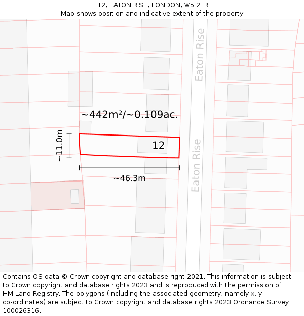 12, EATON RISE, LONDON, W5 2ER: Plot and title map