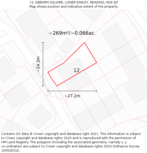 12, EBBORN SQUARE, LOWER EARLEY, READING, RG6 4JT: Plot and title map
