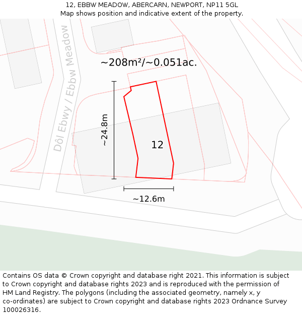 12, EBBW MEADOW, ABERCARN, NEWPORT, NP11 5GL: Plot and title map