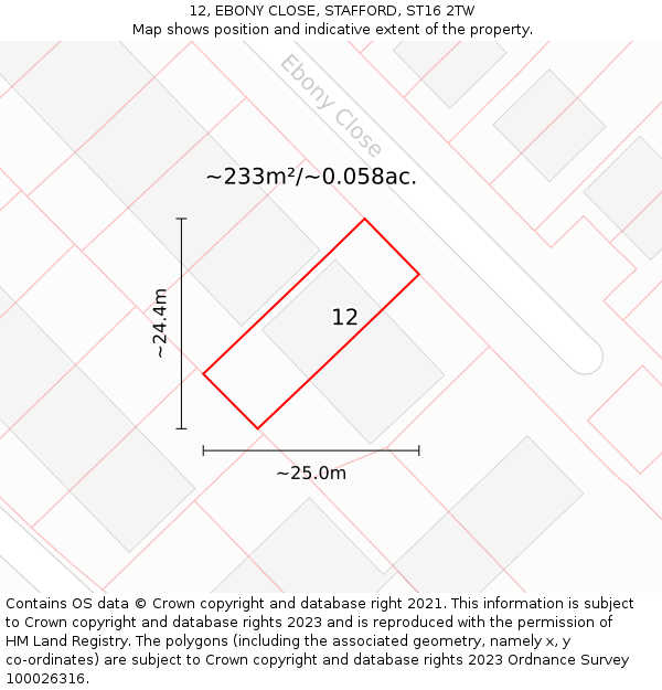 12, EBONY CLOSE, STAFFORD, ST16 2TW: Plot and title map