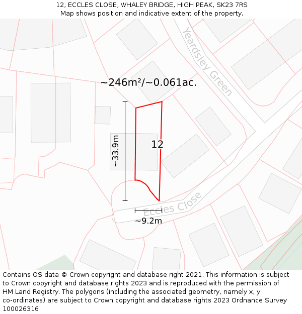 12, ECCLES CLOSE, WHALEY BRIDGE, HIGH PEAK, SK23 7RS: Plot and title map