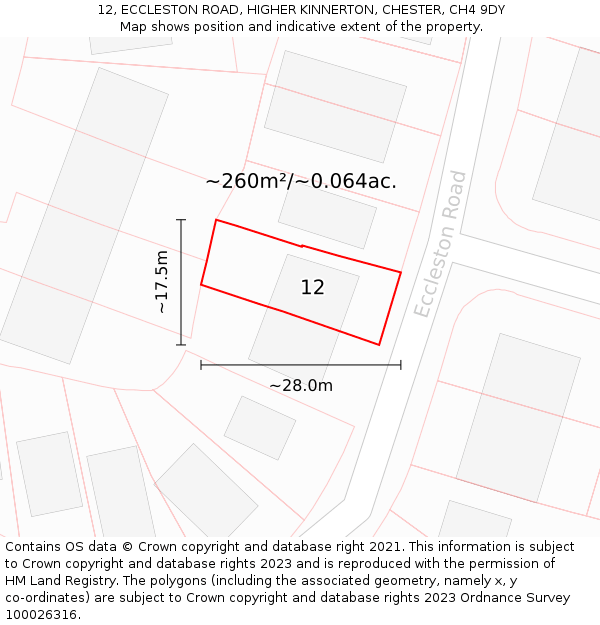 12, ECCLESTON ROAD, HIGHER KINNERTON, CHESTER, CH4 9DY: Plot and title map