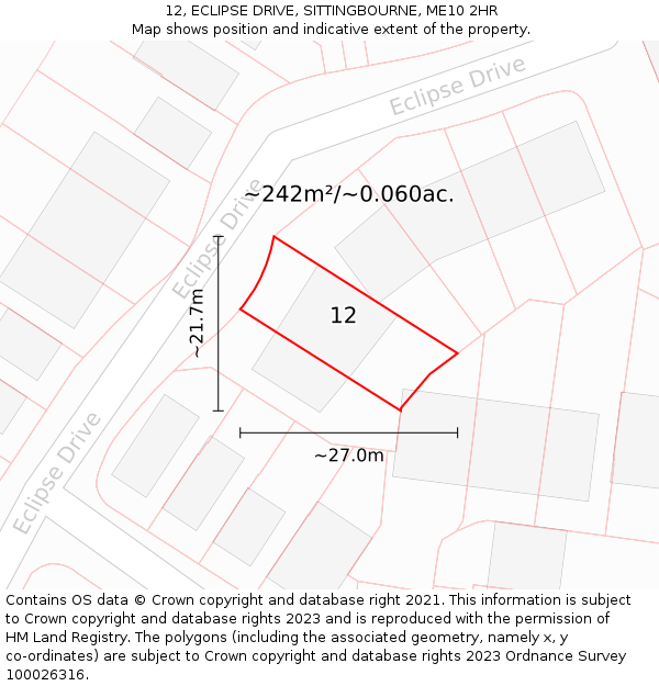 12, ECLIPSE DRIVE, SITTINGBOURNE, ME10 2HR: Plot and title map