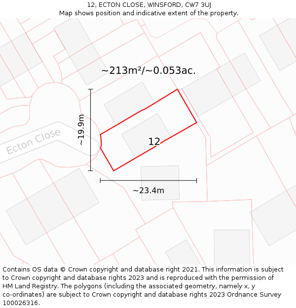 12, ECTON CLOSE, WINSFORD, CW7 3UJ: Plot and title map