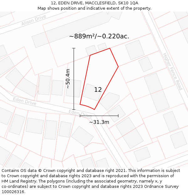 12, EDEN DRIVE, MACCLESFIELD, SK10 1QA: Plot and title map