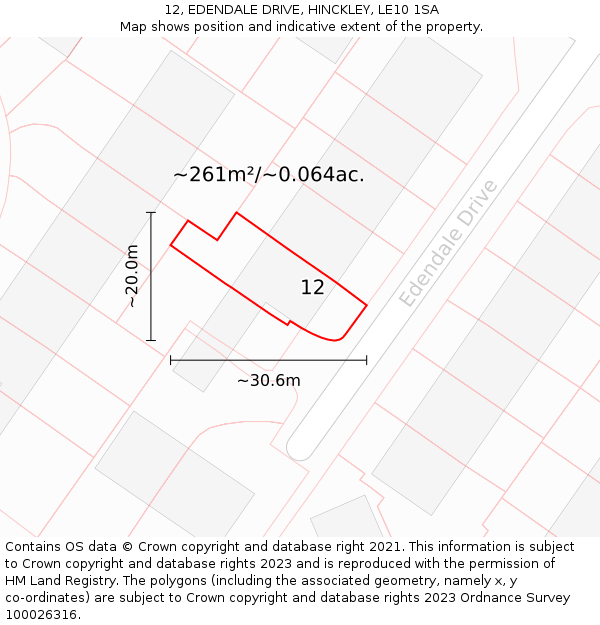 12, EDENDALE DRIVE, HINCKLEY, LE10 1SA: Plot and title map