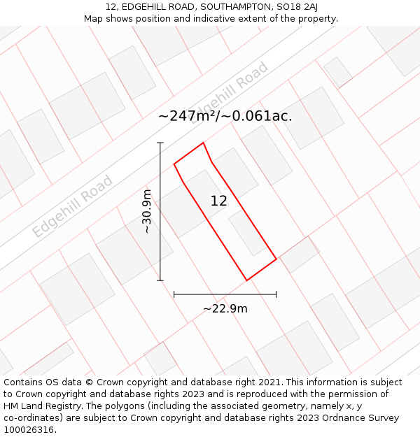 12, EDGEHILL ROAD, SOUTHAMPTON, SO18 2AJ: Plot and title map
