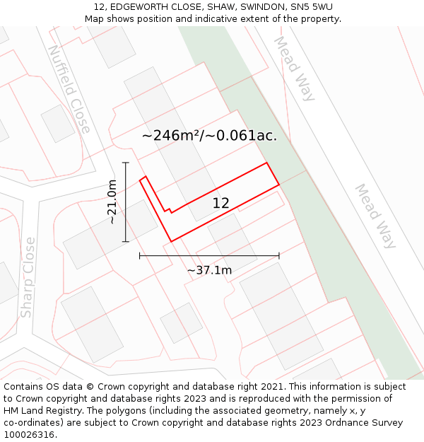 12, EDGEWORTH CLOSE, SHAW, SWINDON, SN5 5WU: Plot and title map