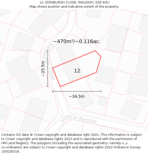 12, EDINBURGH CLOSE, RAYLEIGH, SS6 9GU: Plot and title map