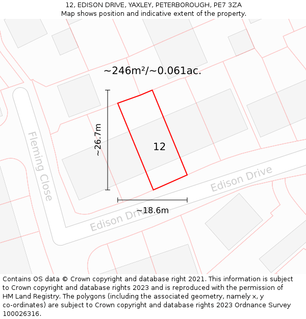 12, EDISON DRIVE, YAXLEY, PETERBOROUGH, PE7 3ZA: Plot and title map