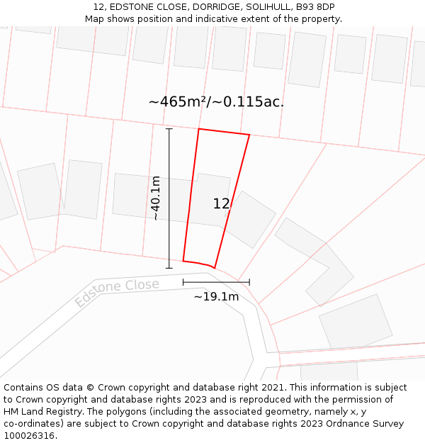12, EDSTONE CLOSE, DORRIDGE, SOLIHULL, B93 8DP: Plot and title map
