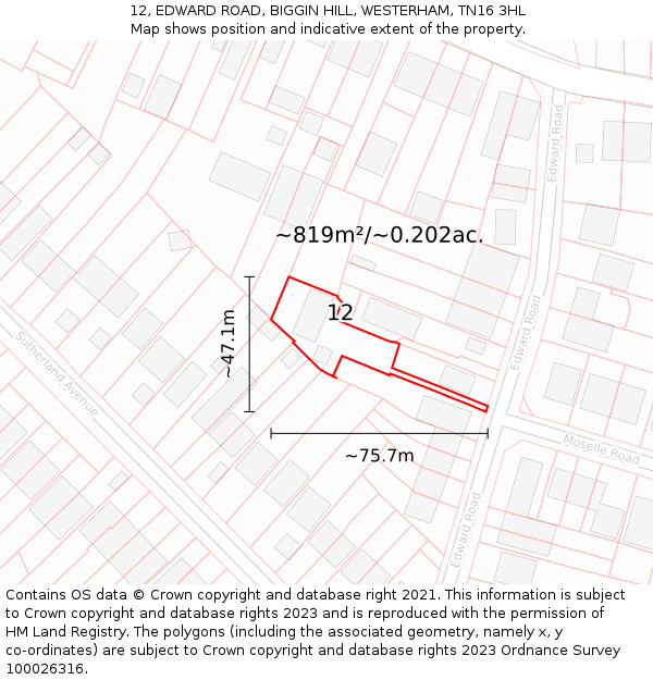12, EDWARD ROAD, BIGGIN HILL, WESTERHAM, TN16 3HL: Plot and title map