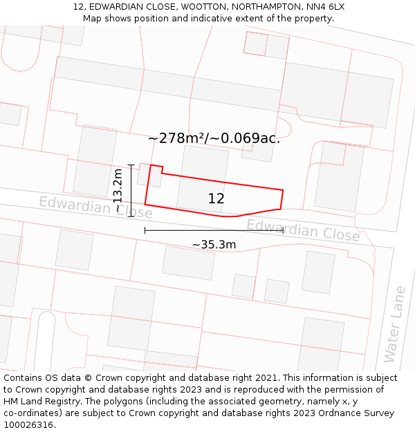 12, EDWARDIAN CLOSE, WOOTTON, NORTHAMPTON, NN4 6LX: Plot and title map