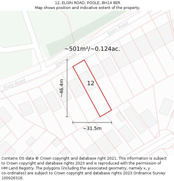 12, ELGIN ROAD, POOLE, BH14 8ER: Plot and title map