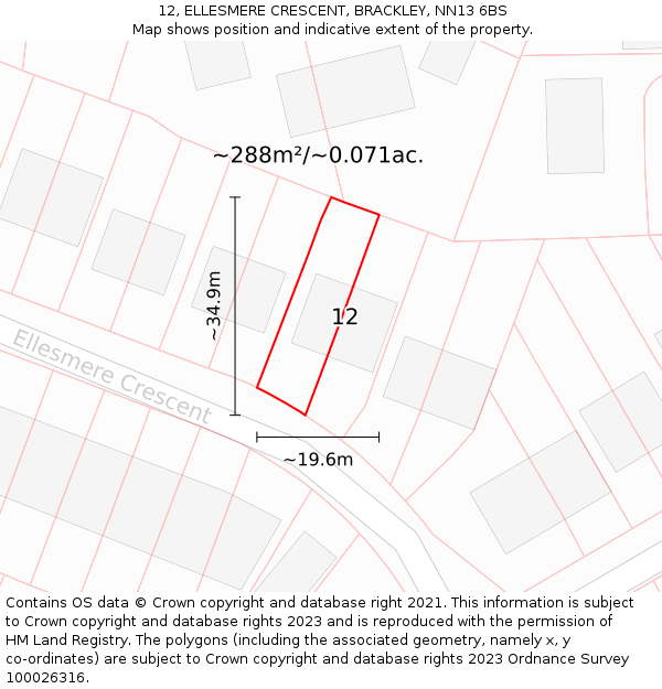 12, ELLESMERE CRESCENT, BRACKLEY, NN13 6BS: Plot and title map