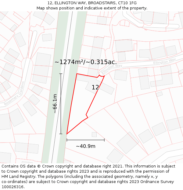 12, ELLINGTON WAY, BROADSTAIRS, CT10 1FG: Plot and title map