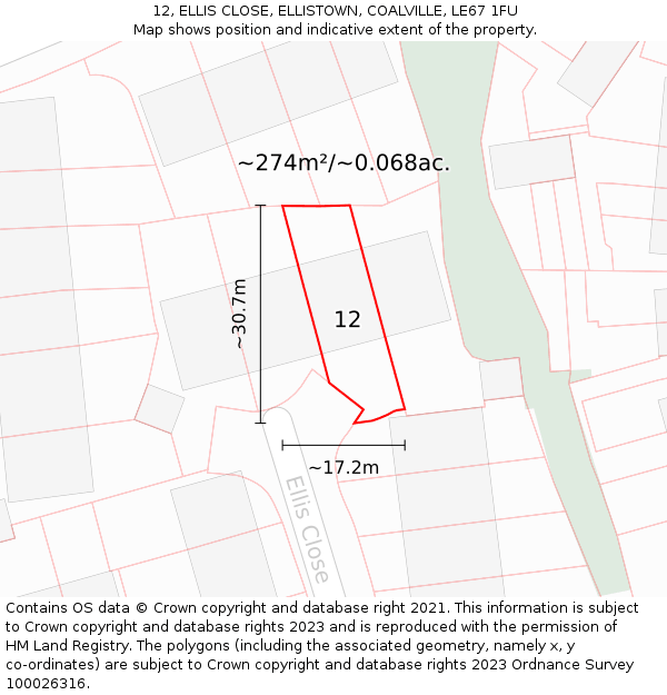 12, ELLIS CLOSE, ELLISTOWN, COALVILLE, LE67 1FU: Plot and title map